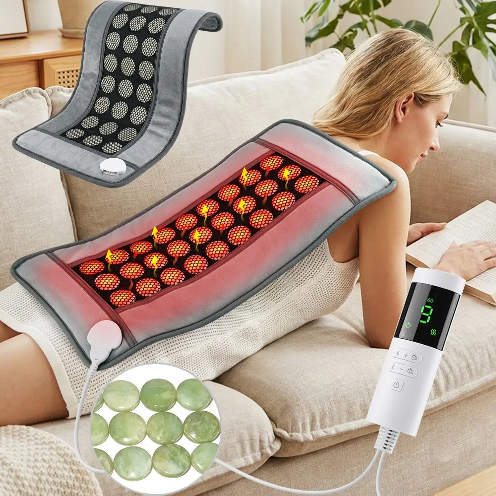 27 Jade Infrared Heating Pad, Menstrual Peiods Warmer 9 Temperature Settings, 4 Timer Options, Dual-Sided Crystal Soft Heating Cushion For Back Shoulder Body 30x60cm