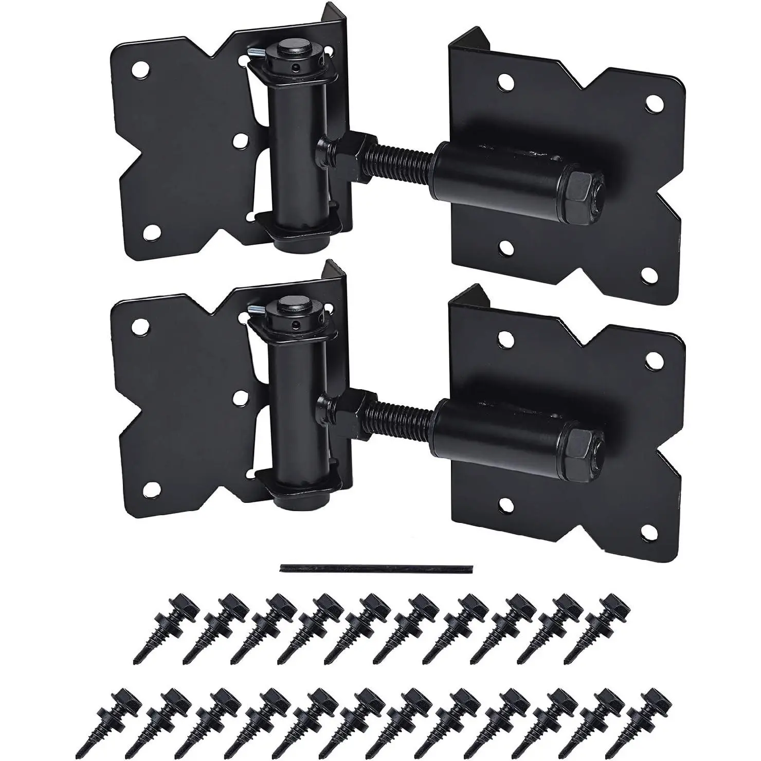 Self Closing Gate Hinges Heavy Duty, 90 Degree Adjustable, 2 Pack for Wooden Vinyl PVC Fences, Includes Screws & Swing Adjuster Tool, BlackGift