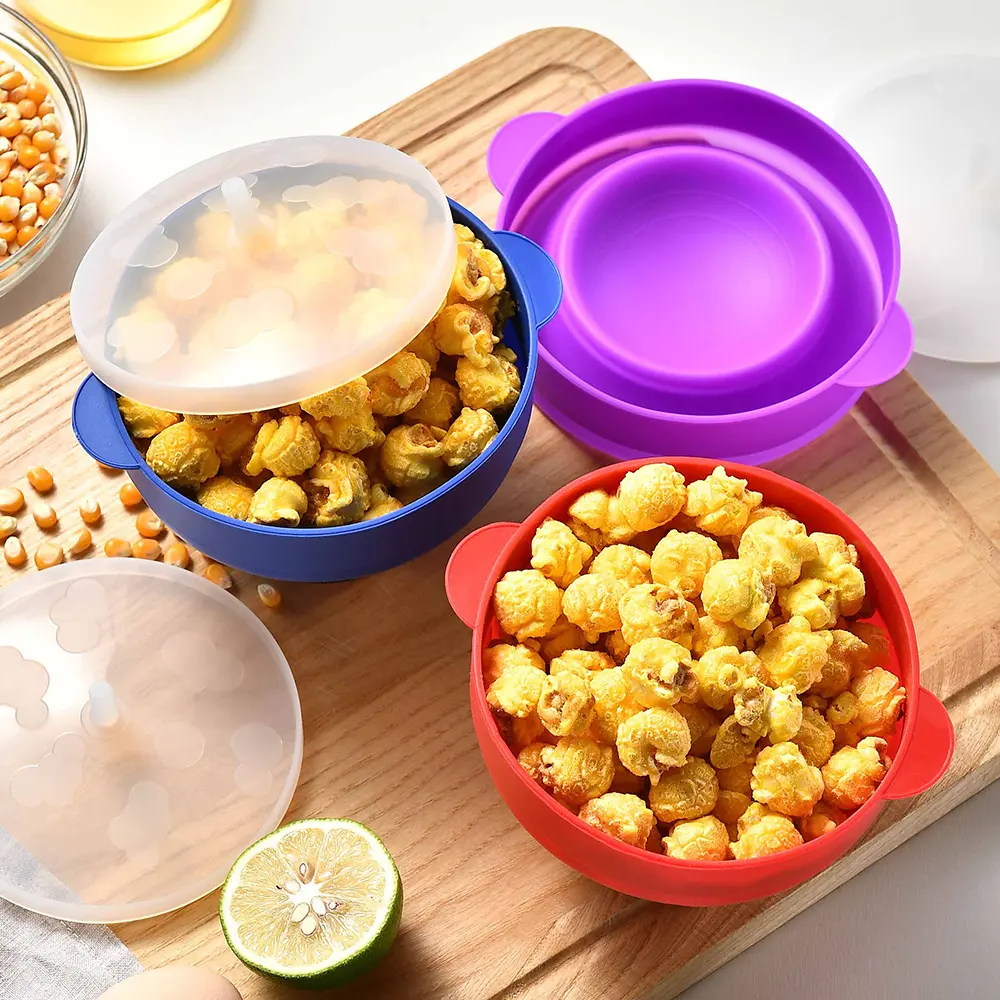 Silicone Popcorn Popper Bowl Set, 2-Piece Foldable Maker, Heat Resistant and Reusable for Movie Night, Microwave Safe, Bowls Microwave Safe, Tableware