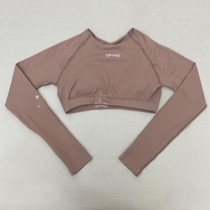 Women's DFYNE Impact Long Sleeve Crop Top, Seamless Open Back Yoga Tops, High Waist Workout Shirts for Gym