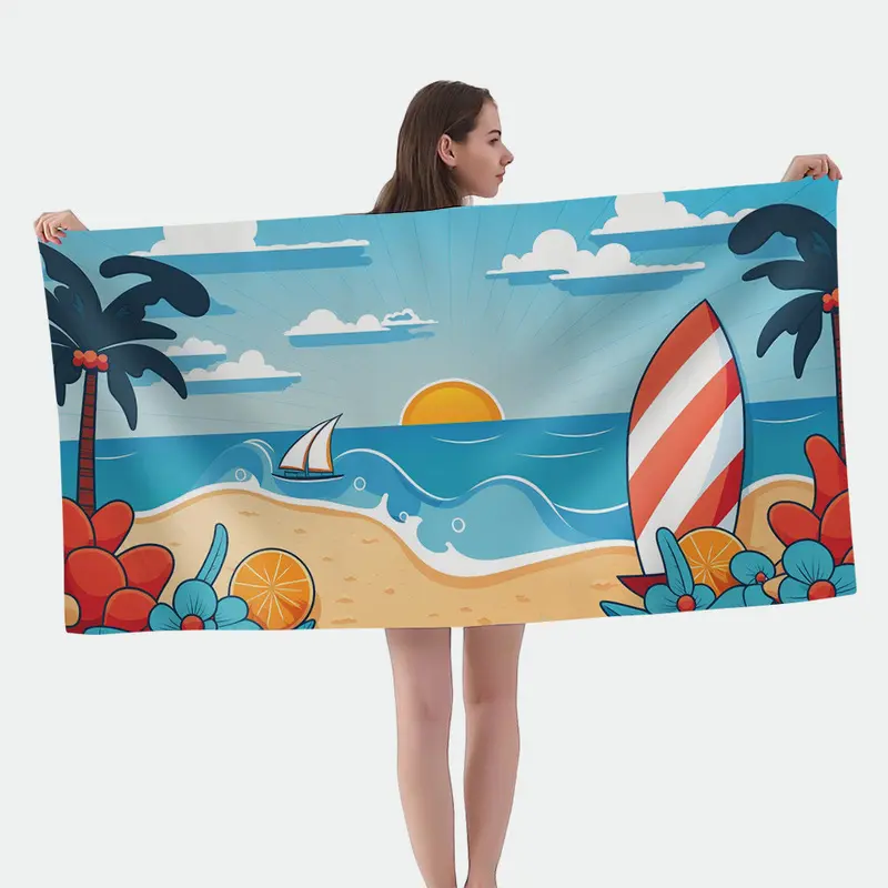 Quick Dry Antibacterial Microfiber Beach Towel, Printed Double Sided Velvet Bath Towel