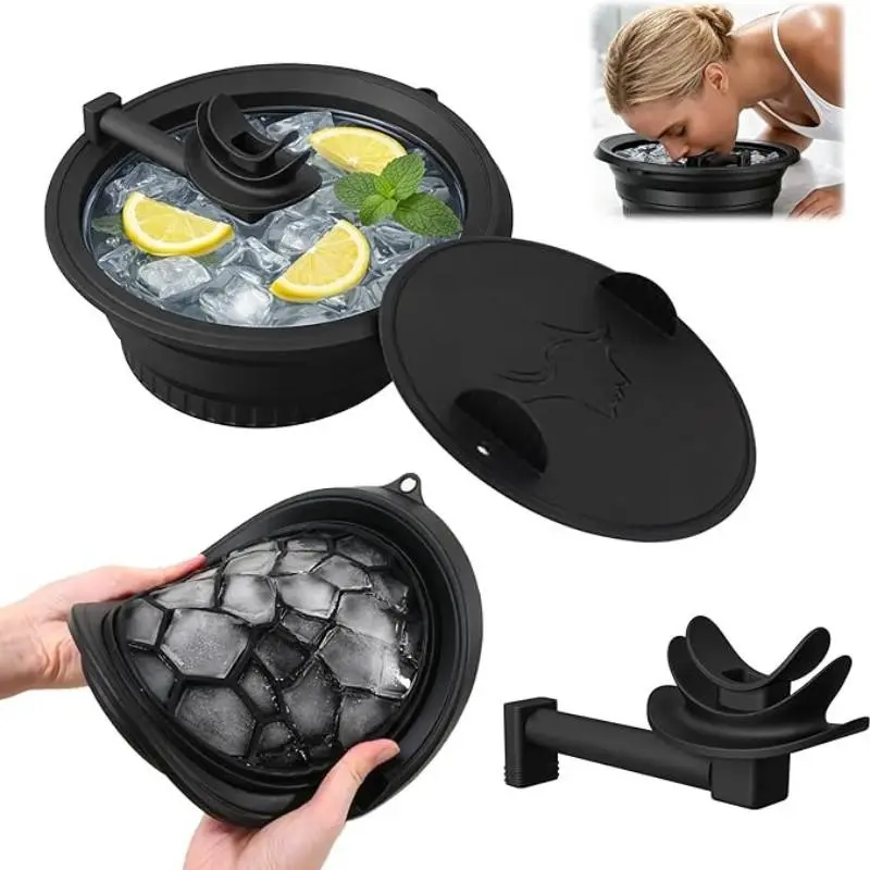 Foldable Facial Ice Bath Tub with Ice Grid and Breathing Tube, Portable Silicone Cold Soaking Bucket for Home Travel, Painless Ice Soak Spa Device, Foldable Basin