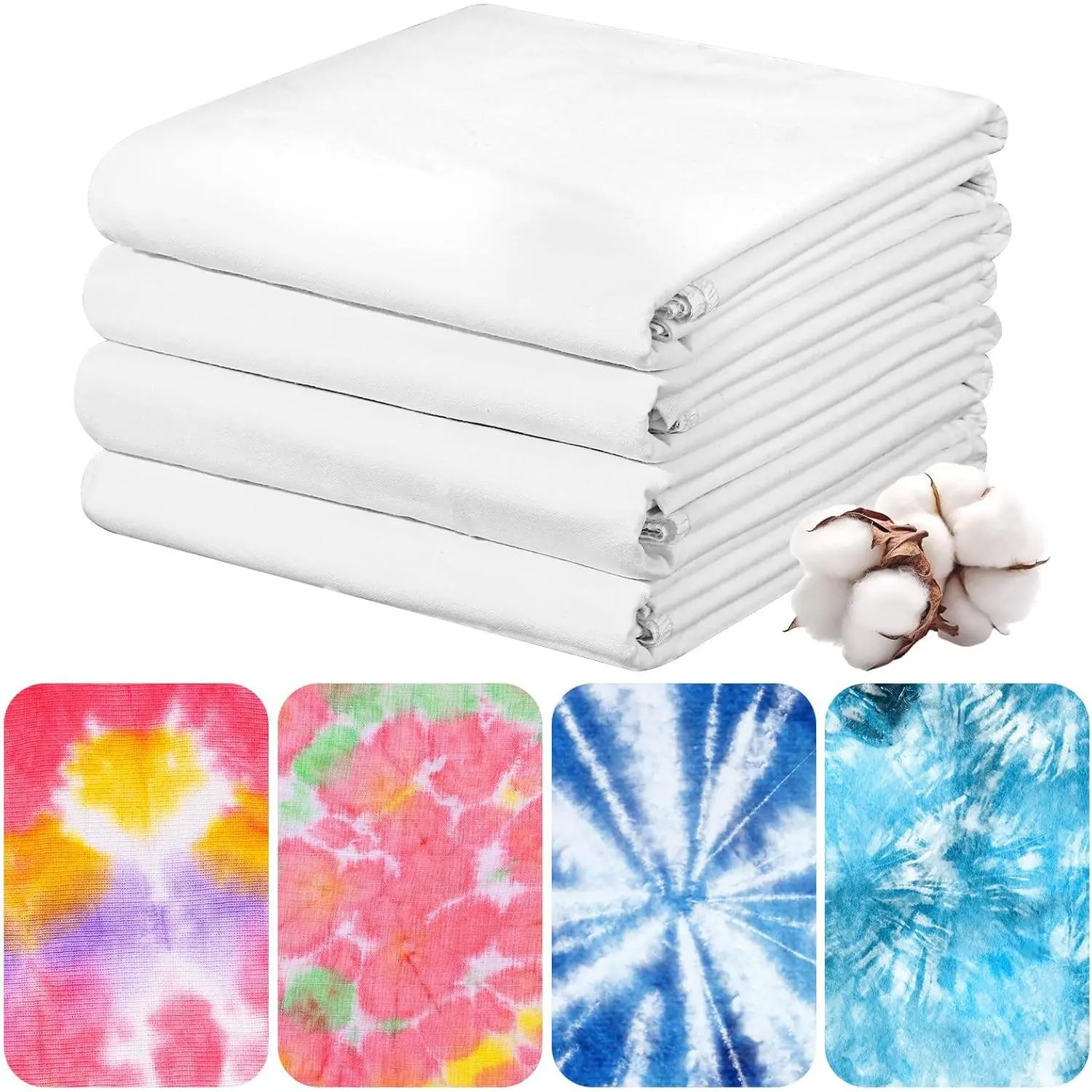 JIEYAO 4 Pcs White Cotton Fabric Tapestry - 59x59 in Blank Wall Decor for DIY Projects, Tie Dye, Perimeter Stitching, Painting, Photo Backdrop, Window Cover for Bedroom Living Room, Blank Base