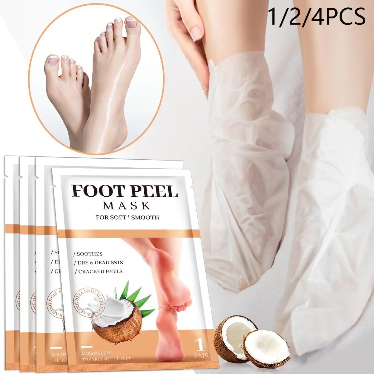 Foot Peel Mask, Foot Peeling Mask, Moisturizing Foot Mask, 1/2/4 Pairs Foot Dead Skin Remover Mask, Exfoliating Foot Mask for Dry, Cracked Feet, Pedicure Foot Care Products, Intensive Foot Care