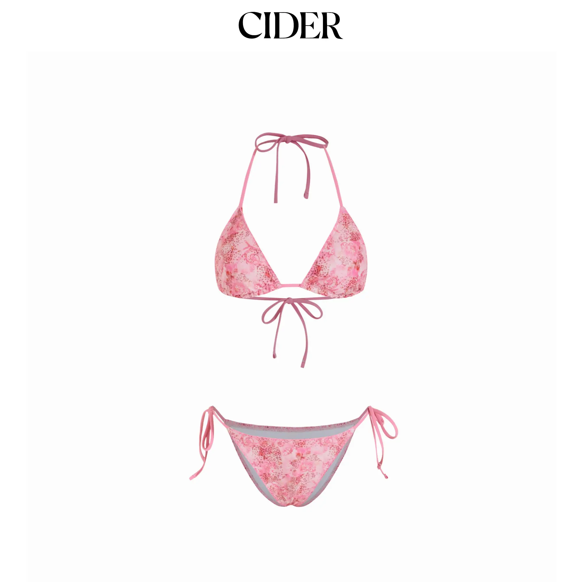 Cider Floral Butterfly Halter Neckline Tie Side Triangle Bikini Set