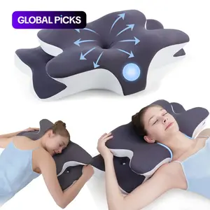 Supportive Memory Foam Cooling Neck Pillow, Zoned Contour Pillow for Side, Back and Stomach Sleepers, Washable Breathable Queen-Size Pillowcase