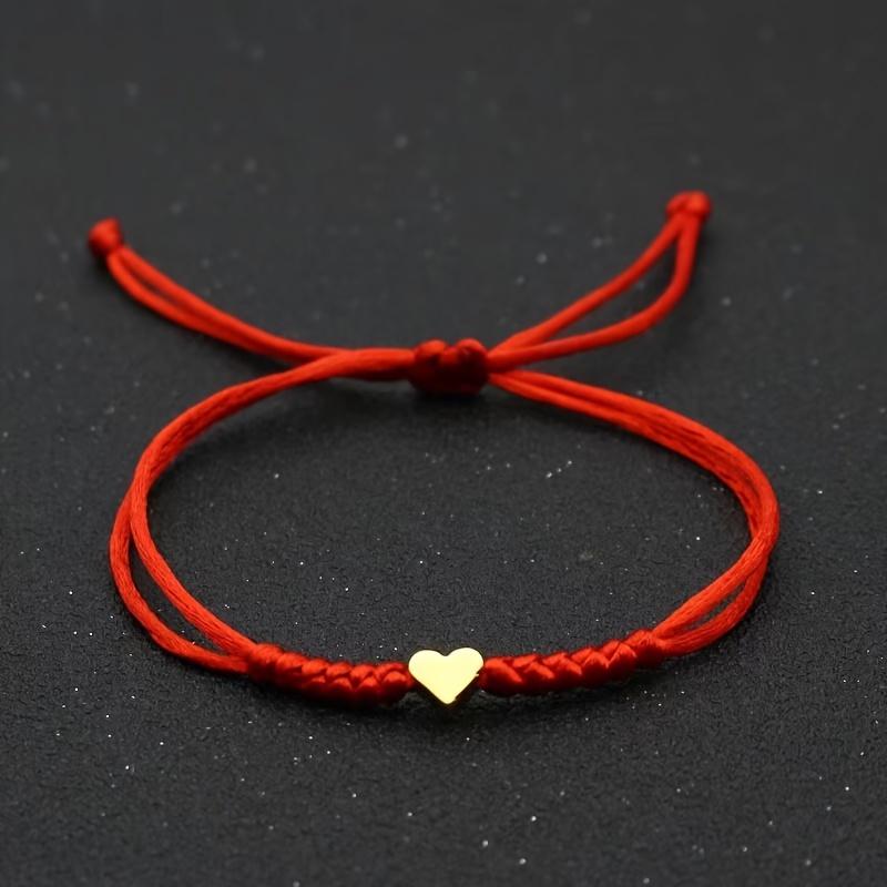 [Chic Red Rope Bracelet] Handcrafted Adjustable Red Rope Chic Bracelet with Heart Charm | Versatile Accessory for Women, Perfect for Everyday & Party Wear