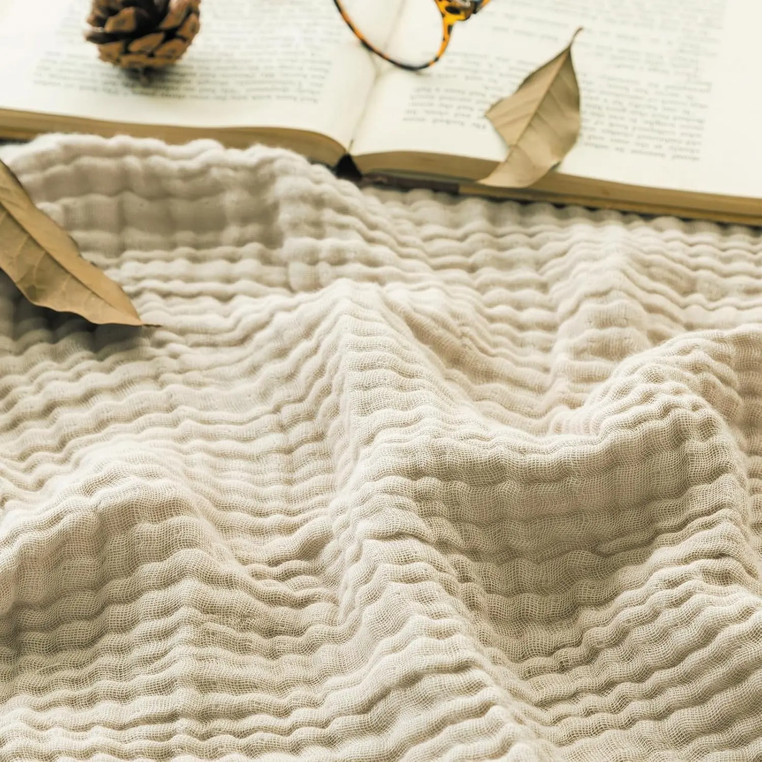 Muslin Blankets for Adults Throw Blanket for Couch Breathable Gauze Soft Lightweight Airy Beige Throw XL 50" x 71"