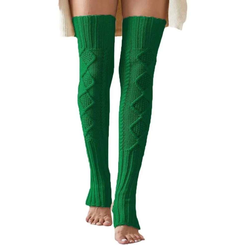 Women's Cable Knit Thigh-High Footless Leg Warmers, Sports & Outdoor Socks, Hand Washable Over-Knee Boot Stockings, Hand Wash, Fits
