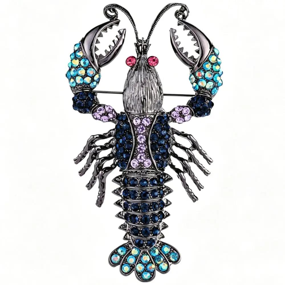 Quirky Rhinestone Lobster Brooch Multicolored Rhinestones Women's Jewelry