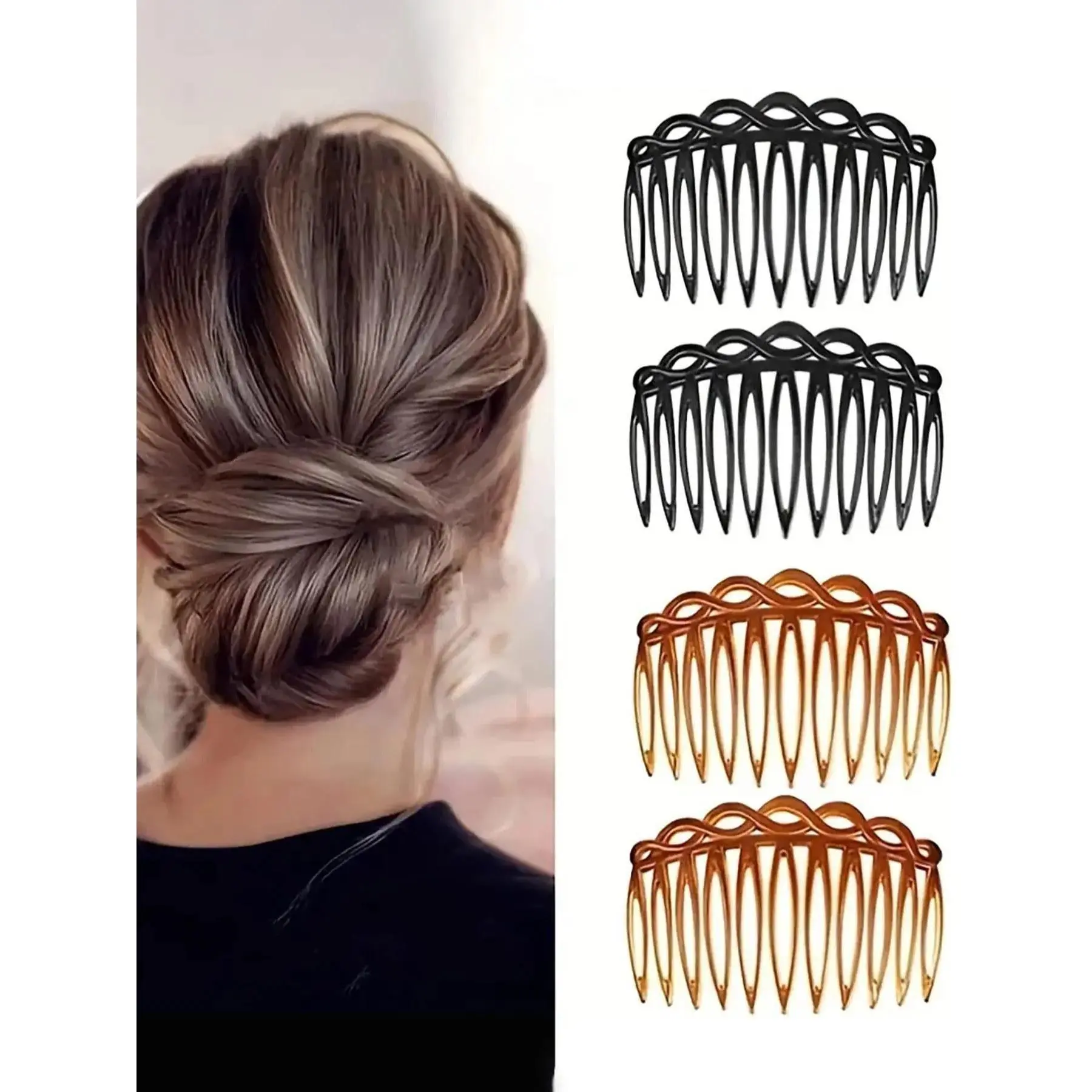 4pcs Vintage Twist Resin Hair Comb Set, Elegant Casual Hair Accessories for Women, French Style Hair Claw Comb Clips, Trendy Minimalist Hair Decor for Thick or Curly Hair, Daily Wear, Party & Fashion Styling, Compatible with Most Hair Types