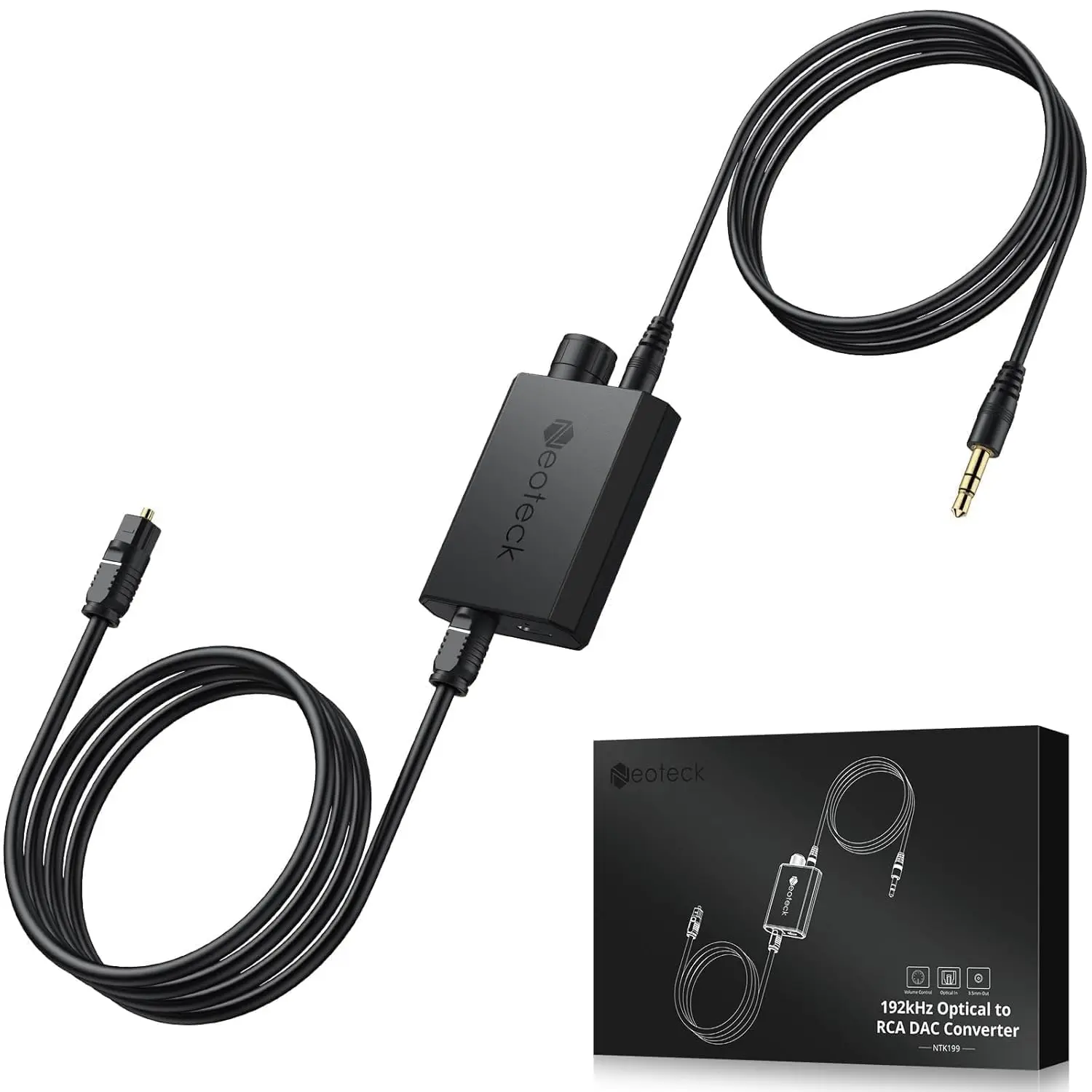 Neoteck 192kHz Digital to Analog Converter with Volume Adjustment,Optical to 3.5mm Converter with Built-in Amplifier Chipset DAC Converter Compatible for 3.5mm Headphones, Computer Speaker and etc.