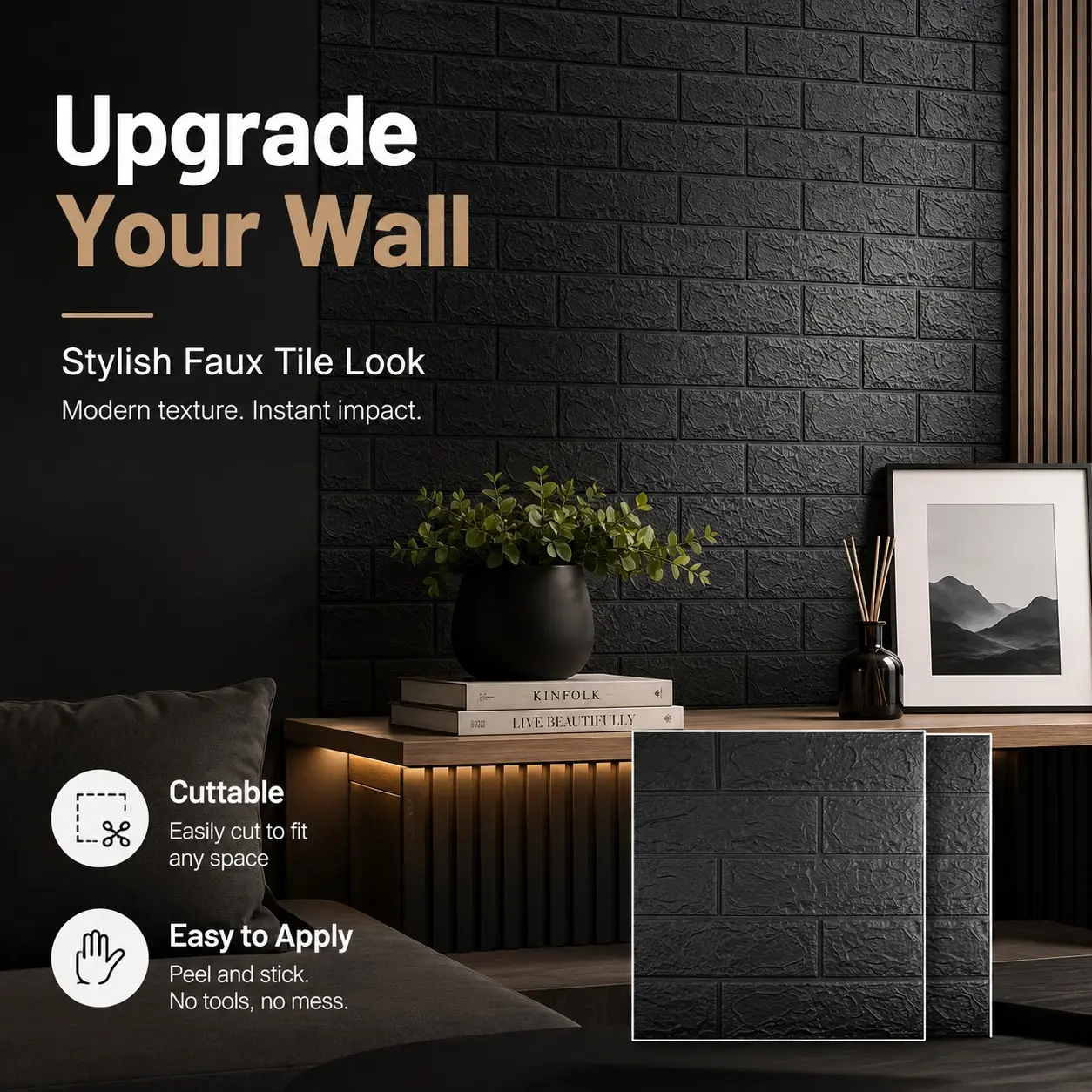 50pcs Self-Adhesive Brick Pattern Wallpaper, Wall Decor Stickers, Bedroom Living Room Background, 13.78 X 15.16 Inches, Multiple Colors