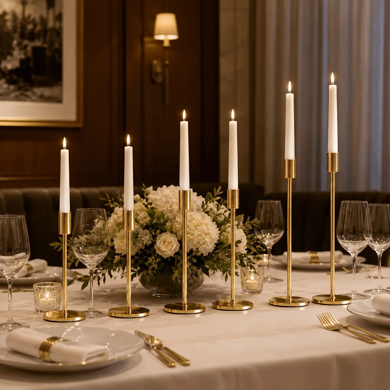 6 gold and silver candlesticks, tabletop candle holders, Candle Holder Set, tall modern candlesticks with round bases, suitable for weddings, dining tables, fireplace mantels, parties, Christmas, and holiday home décor. Candles not included