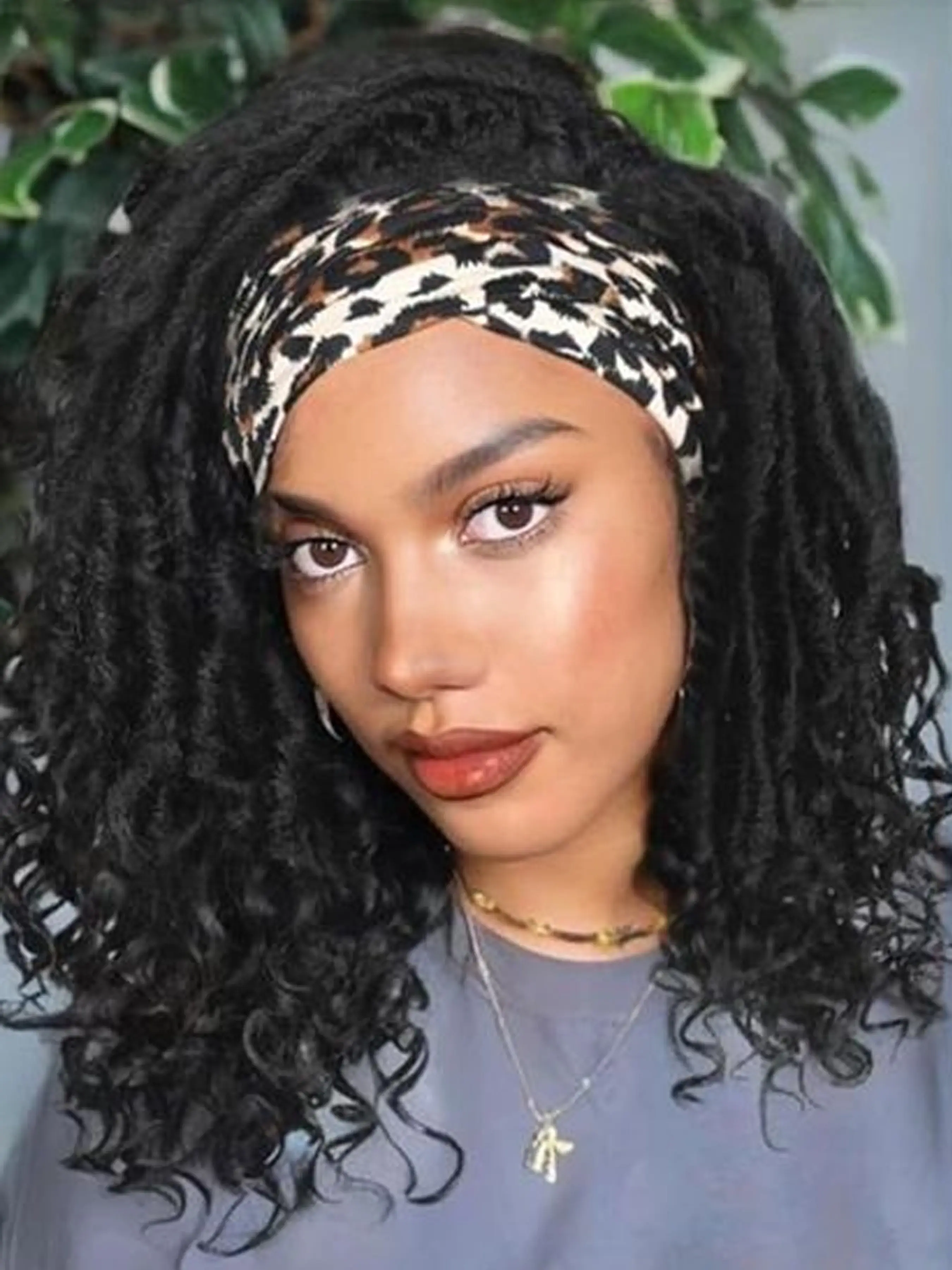 16 Inch Dreadlock Braided Design Wigs with Headband, Synthetic Goddess Faux Locs, Curly Ends Twist Crochet Hair Wigs for Women