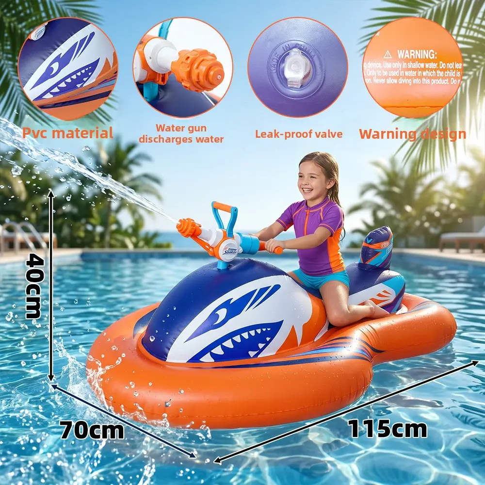 Unisex Inflatable Motor Boat with Discharging Water Gun - Pool Play Toy, Motorized Pool Float Training Equipment for Summer Beach Water Sports Gear