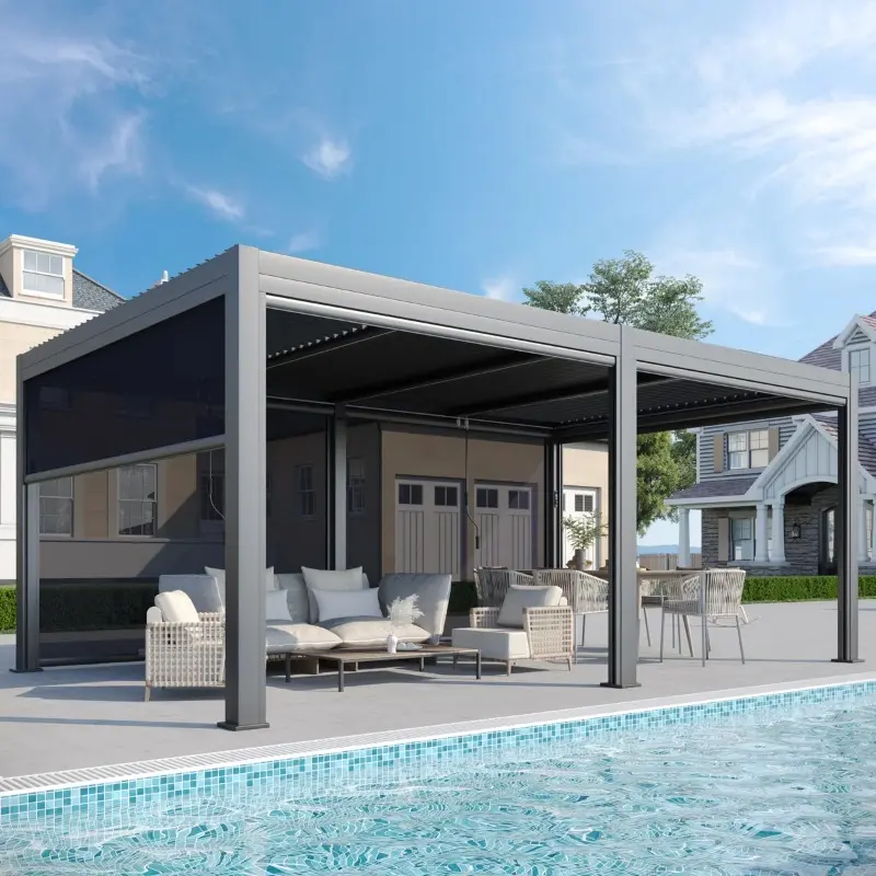 20 ft W x 12 ft D Outdoor Louvered Pergola, Thickened Aluminum Frame Pergola with Auto-Adjustable Privacy Side Screen for Deck, Patio and Hot Tub