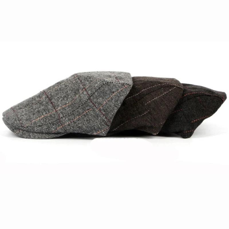 HT1329 Berets for Men Autumn Winter Men Cap Wool Beret Hat Retro Plaid Advanced Flat  Cap Classic Vintage Striped Beret Cap