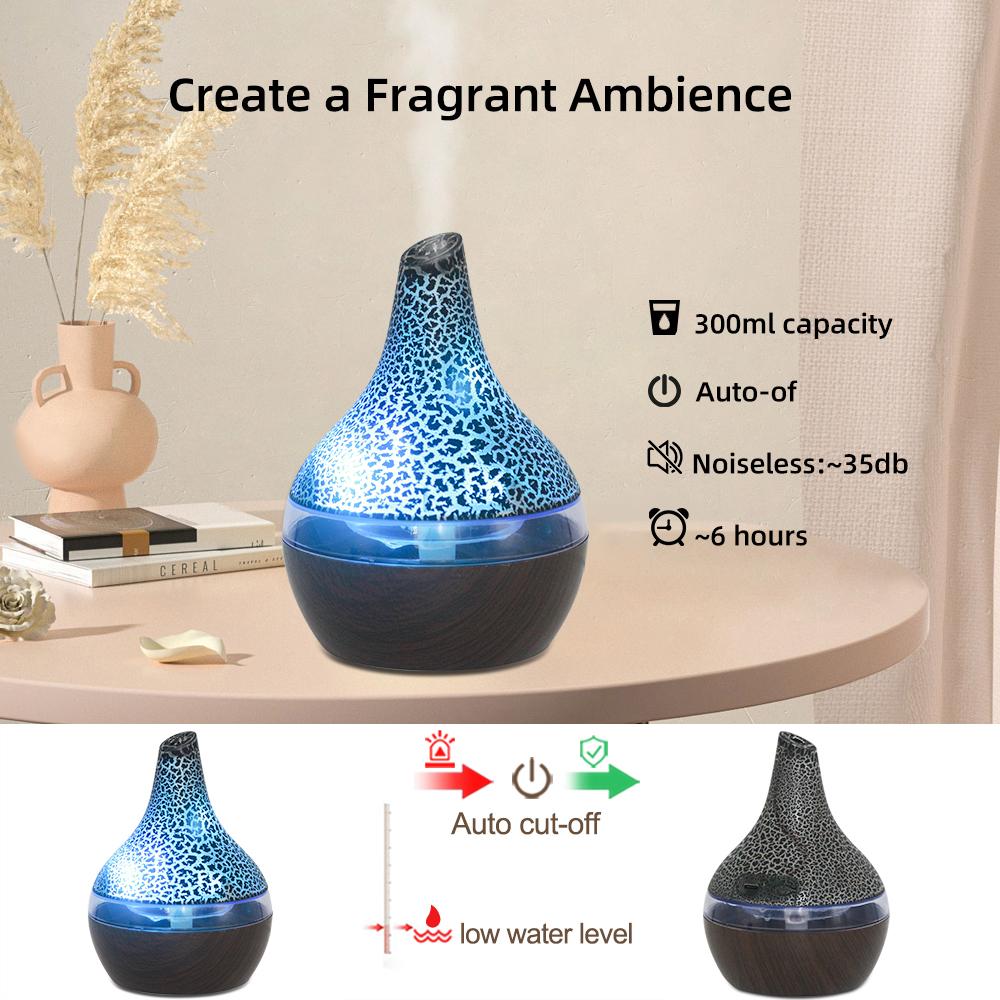 300ml Aromatherapy Essential Oil Diffuser with Remote Control, Whisper-Quiet Operation and Soothing 7-Color LED Ambiance