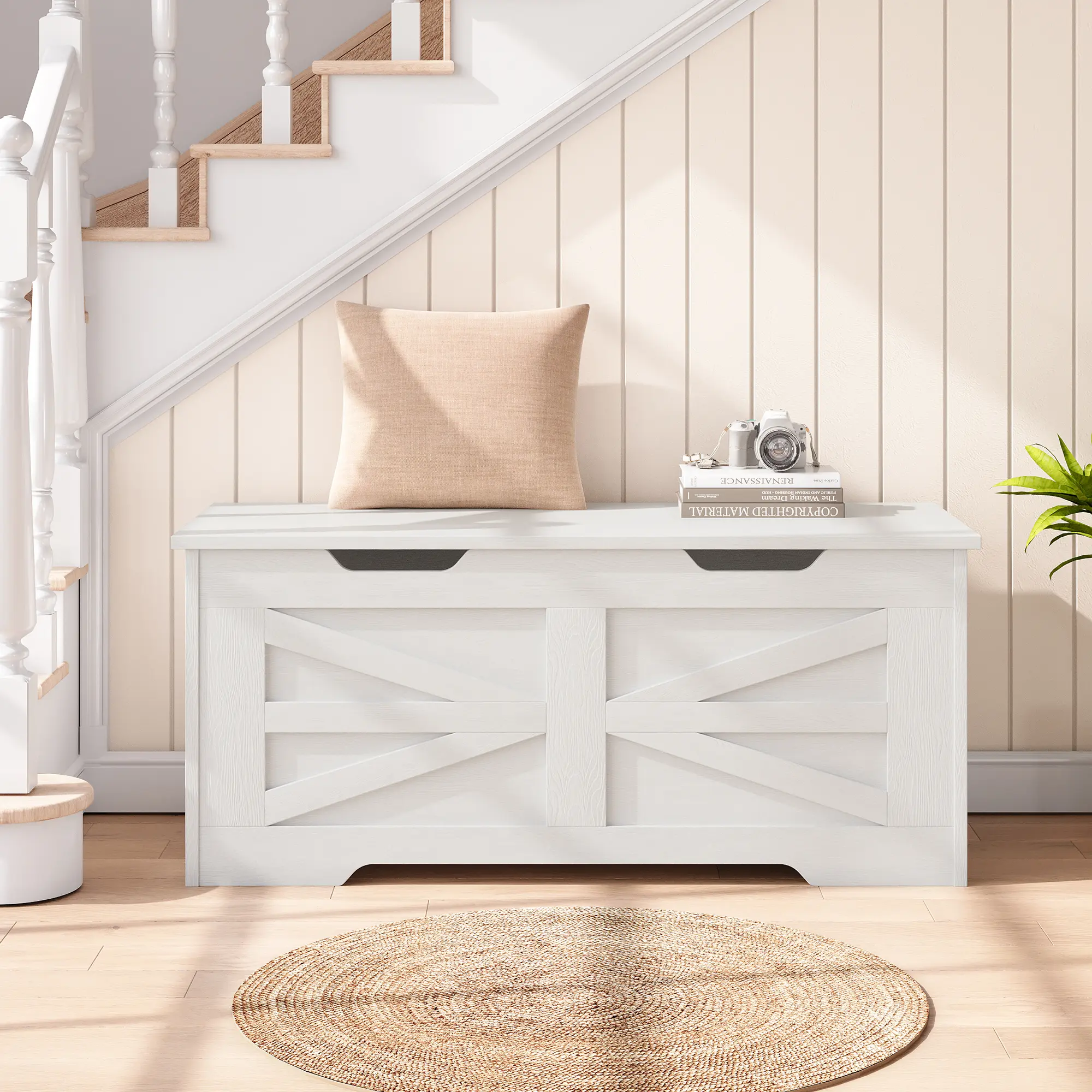 🪑 39.4" Farmhouse Storage Bench with Soft-Close Hinge – Multi-Purpose Shoe Bench, Blanket Chest & Toy Organizer for Entryway, Bedroom & Living Room! ✨