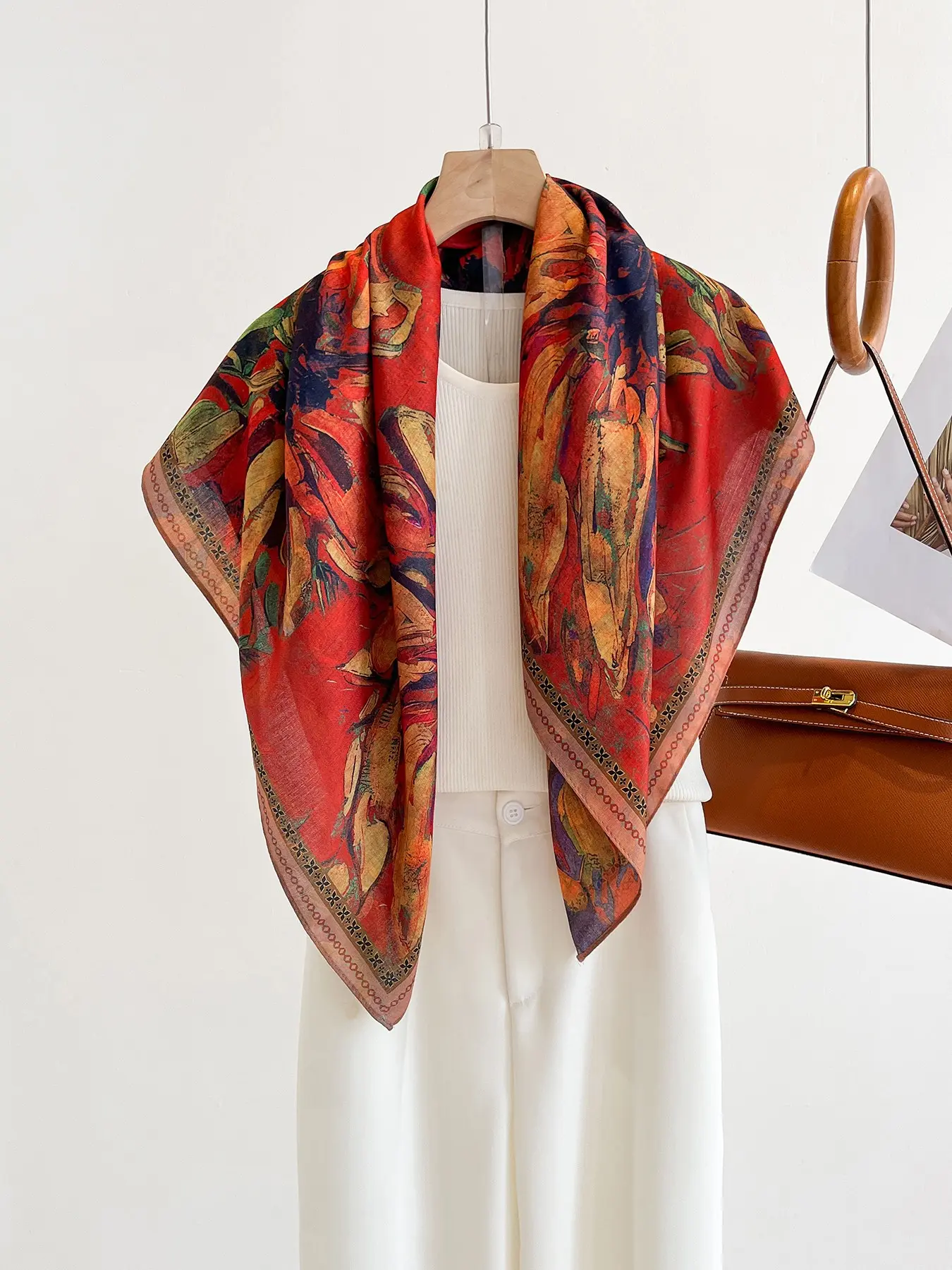 Women's Sunflower Art Scarf, Floral Scarf, Elegant Silk Tie, Multi-Functional Fashion Shawl, Outdoor Versatile, Daily Commute, UV Protection Beach Headscarf, UV Protector Scarf