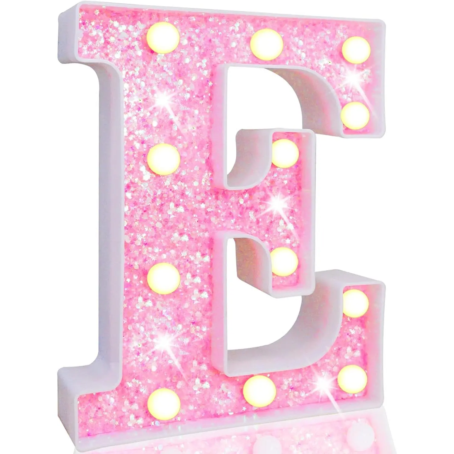 LED Marquee Letter Lights, Light Up Pink Letters Glitter Alphabet Letter Sign Battery Powered for Night Light Birthday Party Wedding Girls Gifts Home Bar Christmas Decoration, Pink E