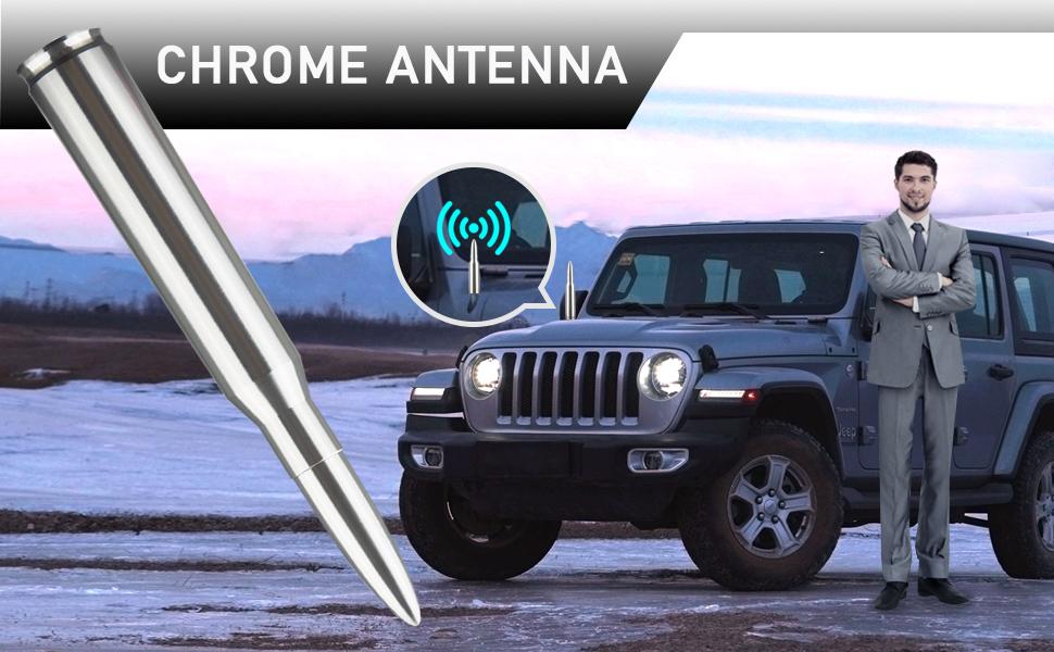BASIC SUPPLY Chrome Antenna 50 Cal Car Truck Bullet Antenna Truck Accessories Universal Replacement for GMC Sierra 1500 Chevy Dodge Ram Silverado 1500 2500 3500 Ford F150 F250 F350 (Chrome)