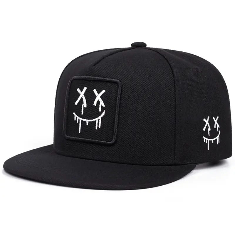 Streetwear Drip Smile Flat Bill Hat, Embroidered Cotton-Blend Snapback for Men & Women, Adjustable Urban Clothes Accessory, Anniversary Gift, Baseball Drip, Business Casual Outfits, Daily Wear, Urban Fashion Vibe