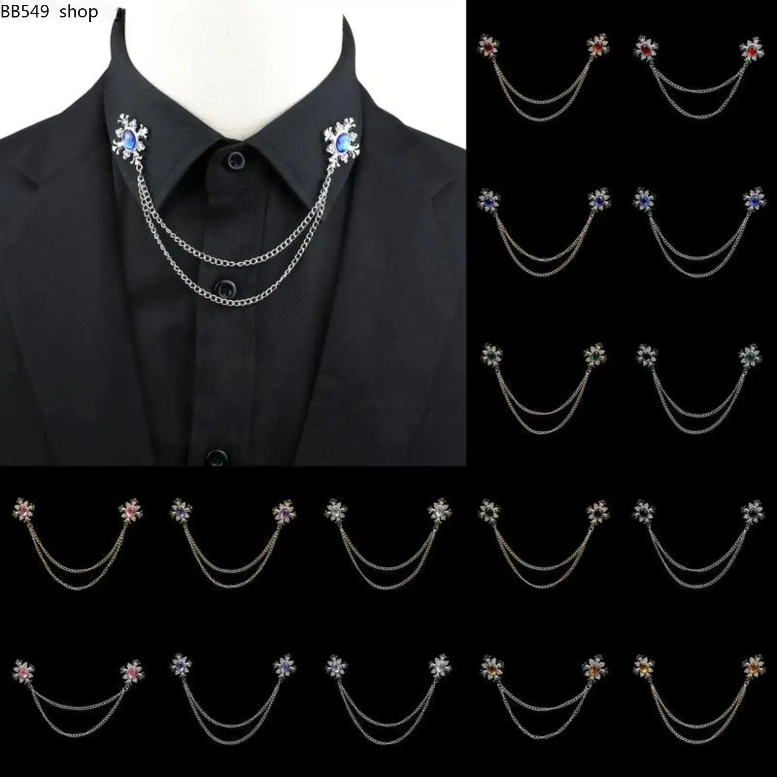 Men’s Crystal Cross Chain Brooch – Retro Rhinestone Tassel Lapel Pin for Suits, Shirts & Blazers, Vintage Gentleman Fashion Accessory for Weddings, Parties, Formal Events & Daily Style