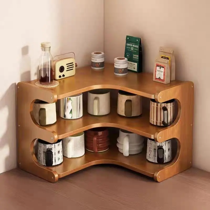 Wooden Corner Desk Organizer, L-Shaped Multi-Tier Shelf, Space-Saving Storage Rack, Compact Desk Accent for Home Office, Vanity, Kitchen