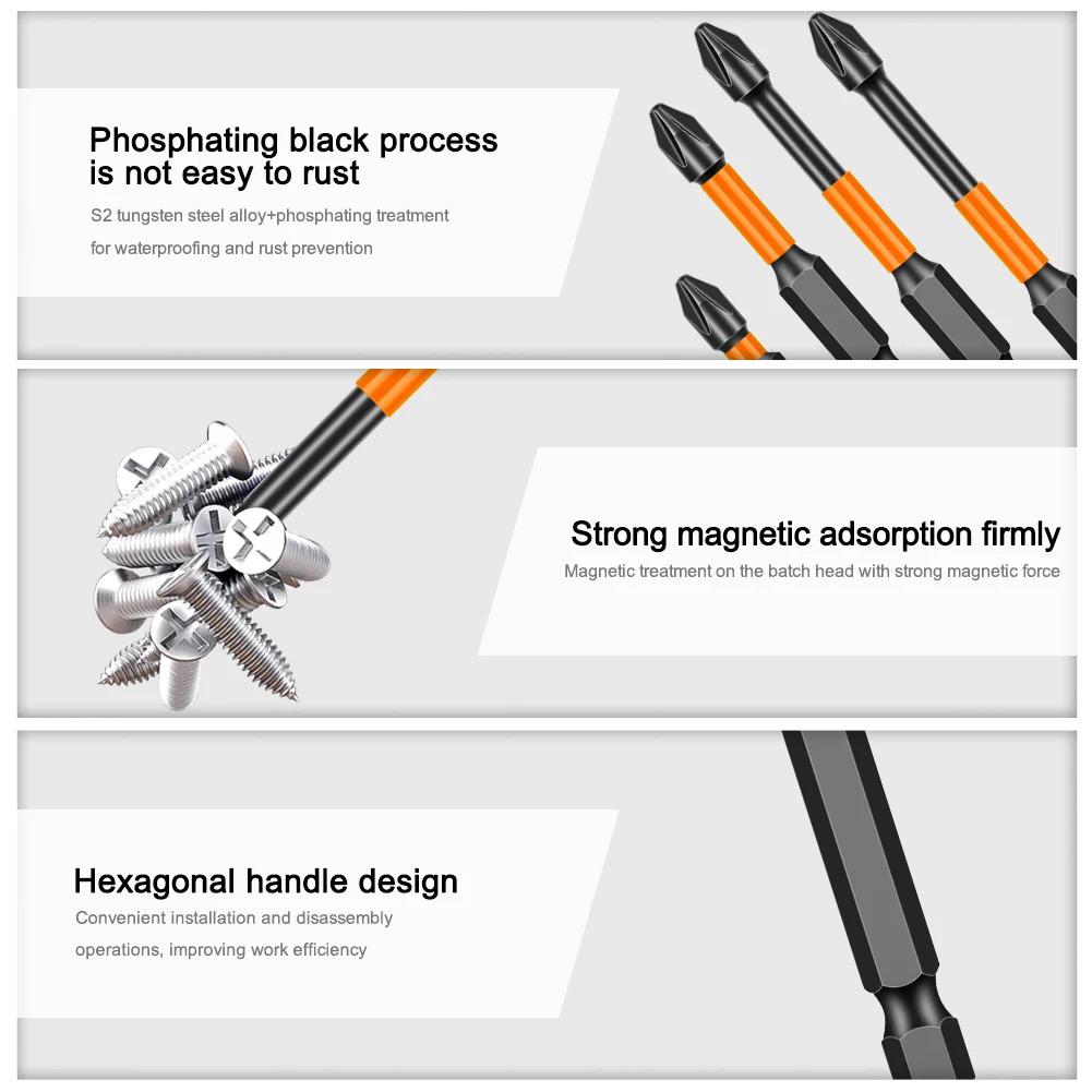 PH2 Strong Magnetic Cross Torque Head Screwdriver S2 Steel Electric Head High Hardness Magnetic Anti-slip Electric Drill Bit Size:(25mm,50mm,65mm,70mm,90mm,150mm)