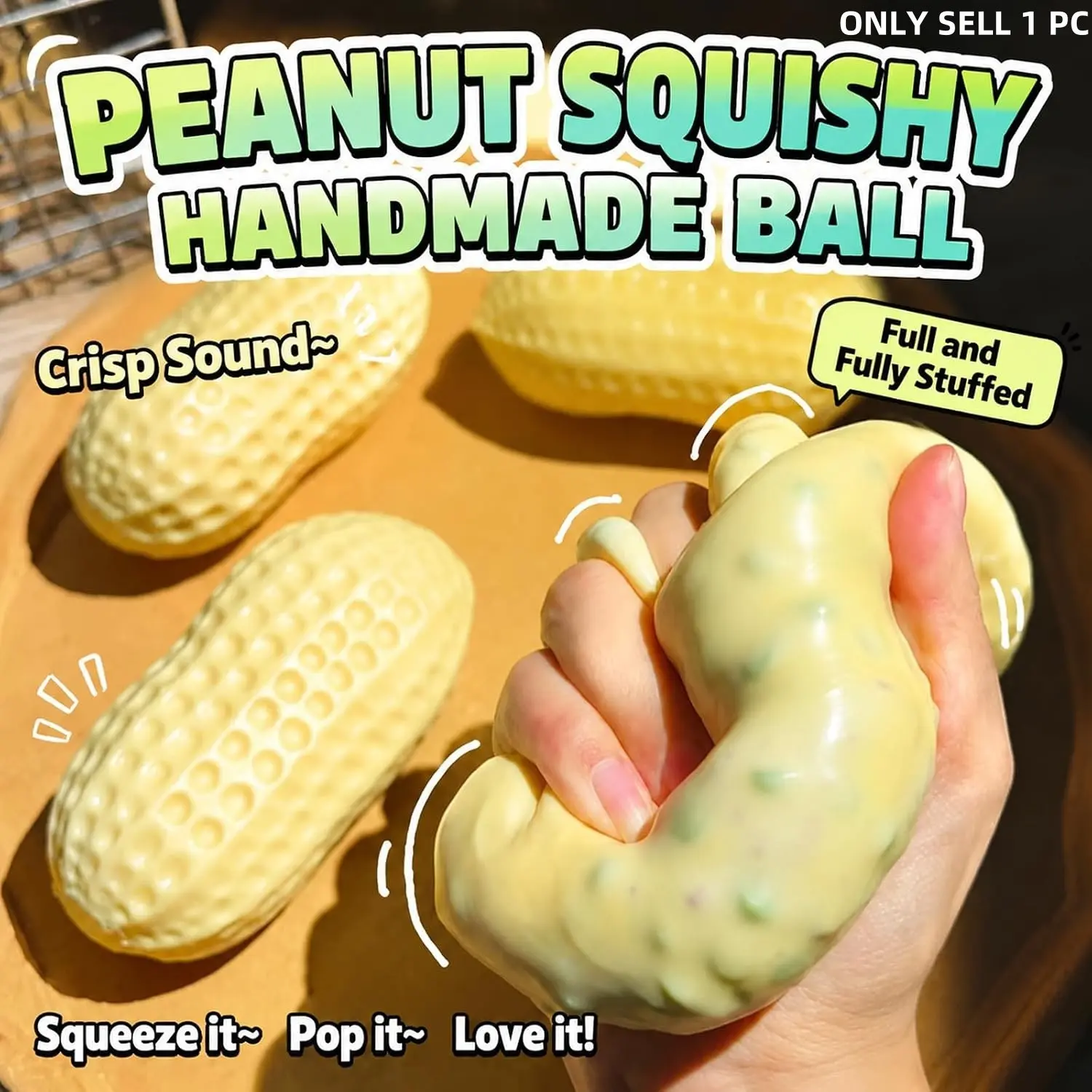 Crunchy Peanut Squishy Fidget Toy for Stress Relief, Slow Rebound, Sensory Toy, Office Use, Adults, Anxiety Relief