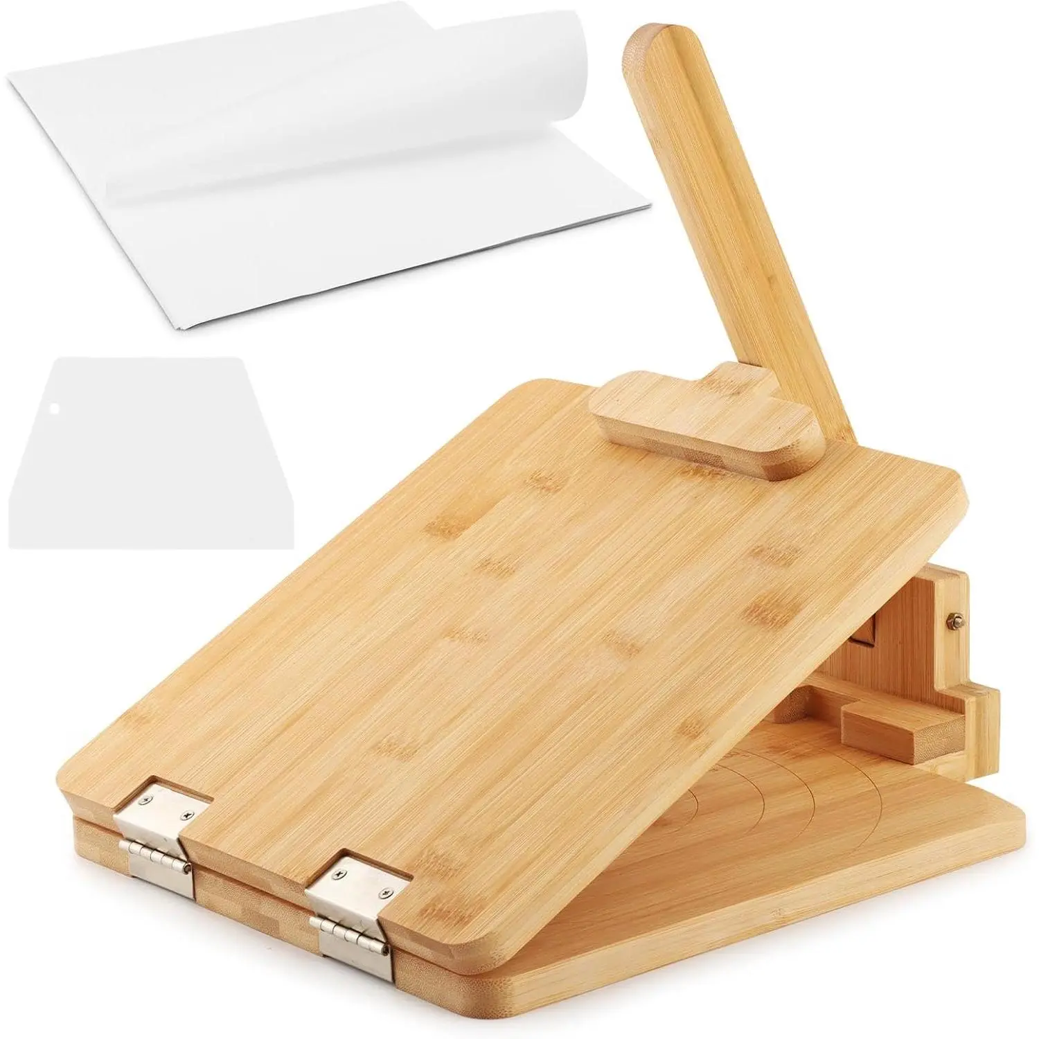 Bamboo Tortilla Press 10" – Square Maker w/ 60 Parchment Papers, Mexican Dough Press