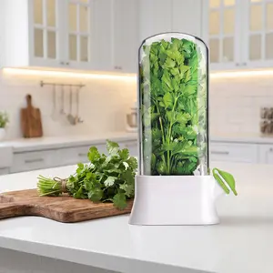 Herb Keeper Storage Container with Water Reservoir Base, Clear Fresh Herb Saver Cup for Parsley, Cilantro and Fresh Green Spices, Fridge Herb Preserver to Extend Freshness for Home Cooking & Meal Prep