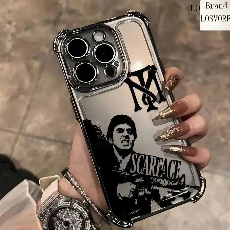 LOSVORF Popular Classic Movie Scarface Gunman Character Phone Case Suitable for Iphone 16 15 14 13 12 11 Pro Max X XR XSMAX 8 7 Plus Shockproof Transparent Soft Back