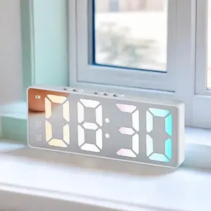 Mirror LED Electronic Clock, Alarm Clock, Battery & Plug-in Power Supply, Desktop Clock for Bedroom & Office (without Battery) Digital Clock Decor