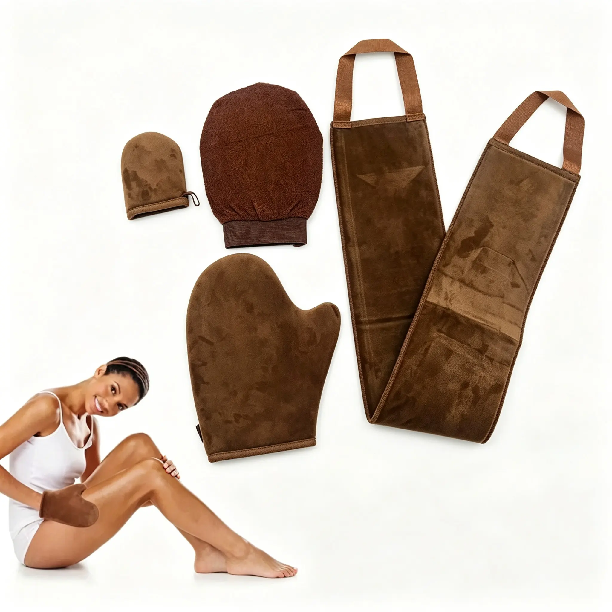 4-In-1 Reusable Self Tanning Applicator Set, Washable Tan Tools for Even Sunless Tan, Ideal for Men & Women, At-Home Self Tanning Kit