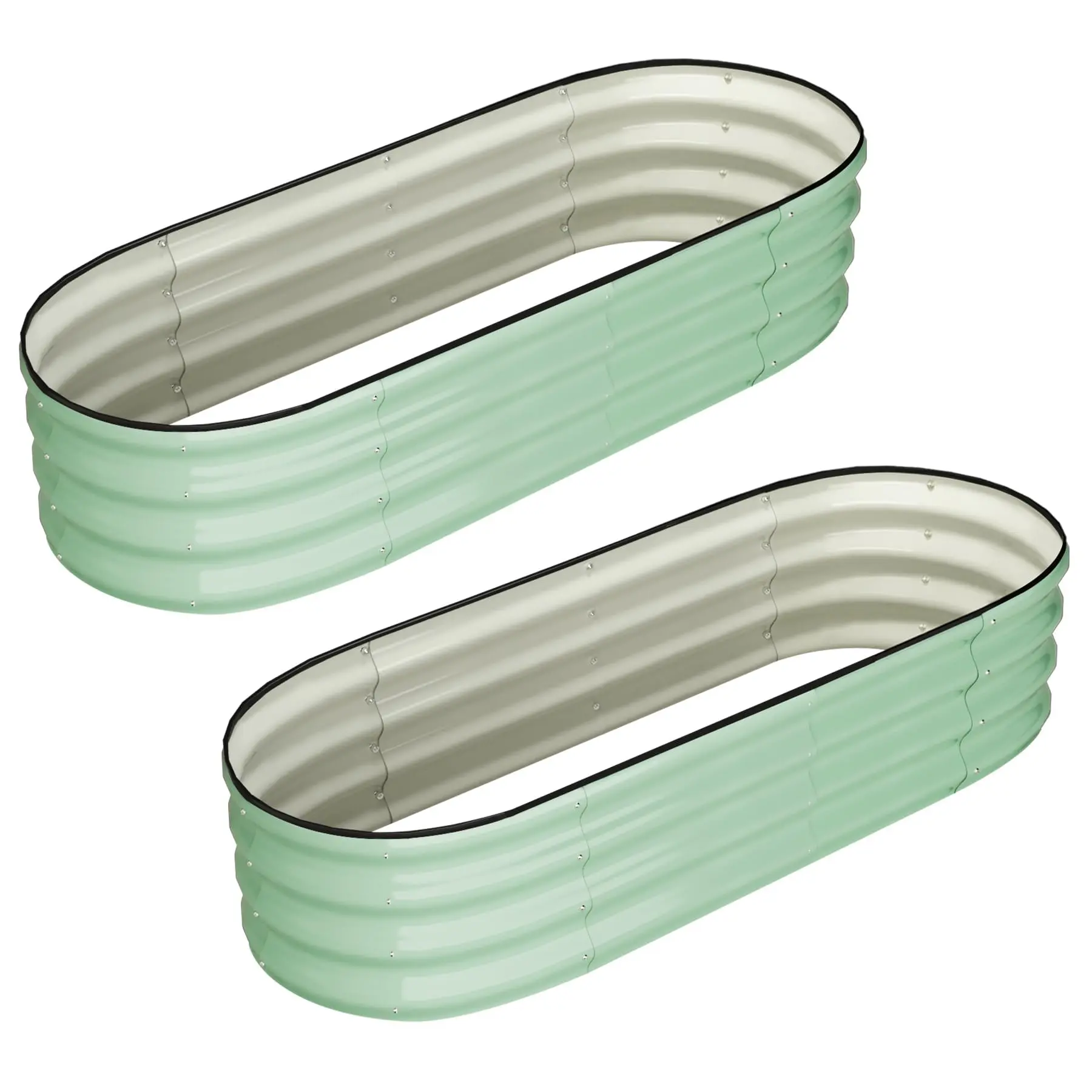 Garvee 2 Pcs Raised Garden Bed, 4.5x2x1.5Ft Oval Galvanized Raised Garden Beds, Metal Planter Boxes with Open Base, Planter Boxes Outdoor with Easy Assembly, Garden Bed Kit for  Vegetables, Flower, Green