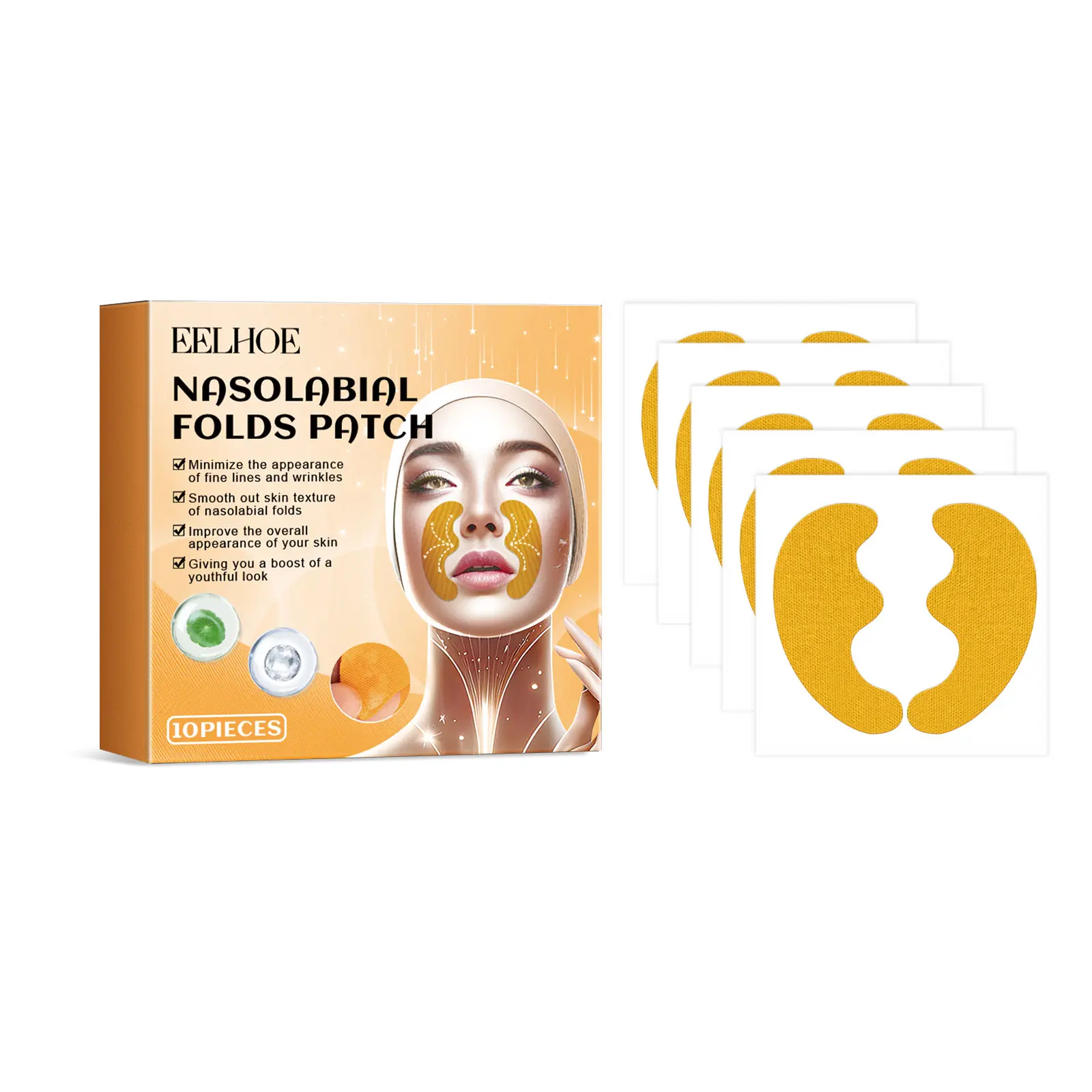 EELHOE Nasolabial Fold Lifting Patch, Firming Anti-Aging Face Patch, Hydrating Moisturizing Skin Mask, Smooth Fine Lines and Tighten Facial Skin, 10 Count