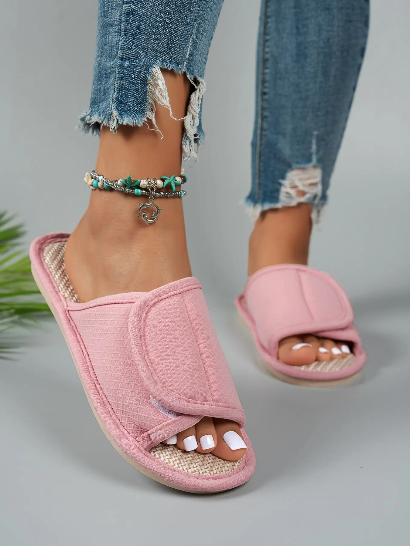 Adjustable Linen Sandals for Women, Breathable Summer Slippers, Comfortable Home Footwear, Ideal for Pregnant Ladies