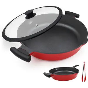 14-Inch Large Deep Frying Pan Skillet with Lid, 5-Quart Nonstick Saute Pan, 2-In-1 Everyday Pan, Compatible with All Stoves, PTFE & PFAS-Free