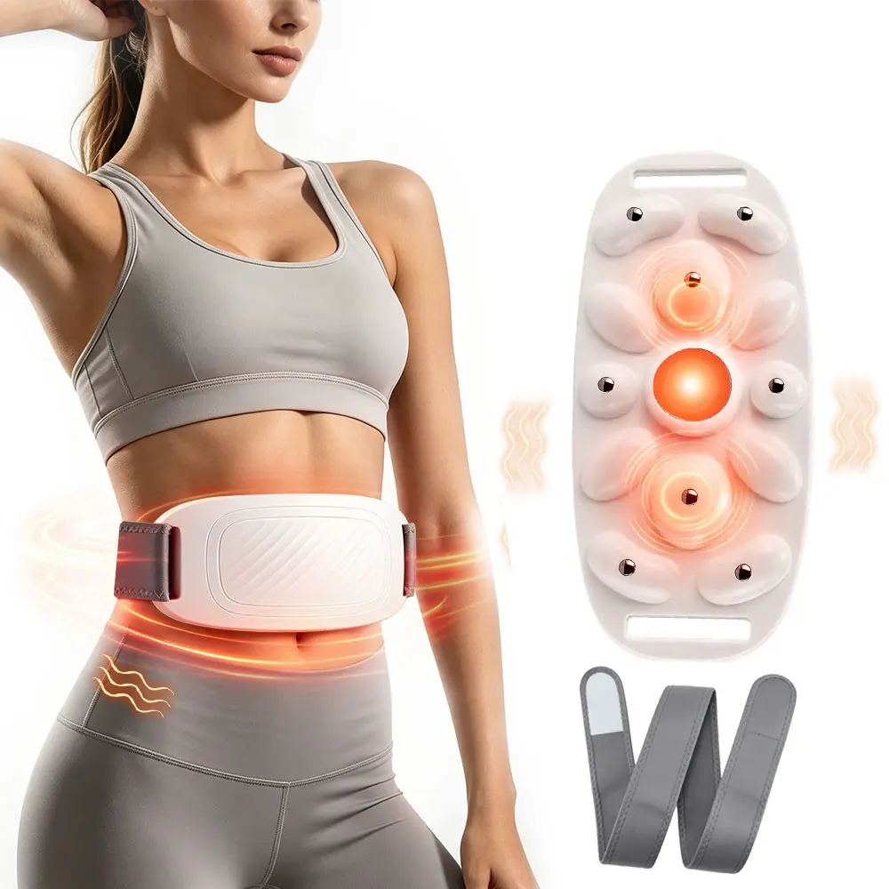 Electric Abdominal Massager, Cordless Menstrual Heating Massage Belt, 3 Temperature Settings, 5 Intensity Levels, Waist Belly Kneading Massage Device for Back Leg Muscle Relax