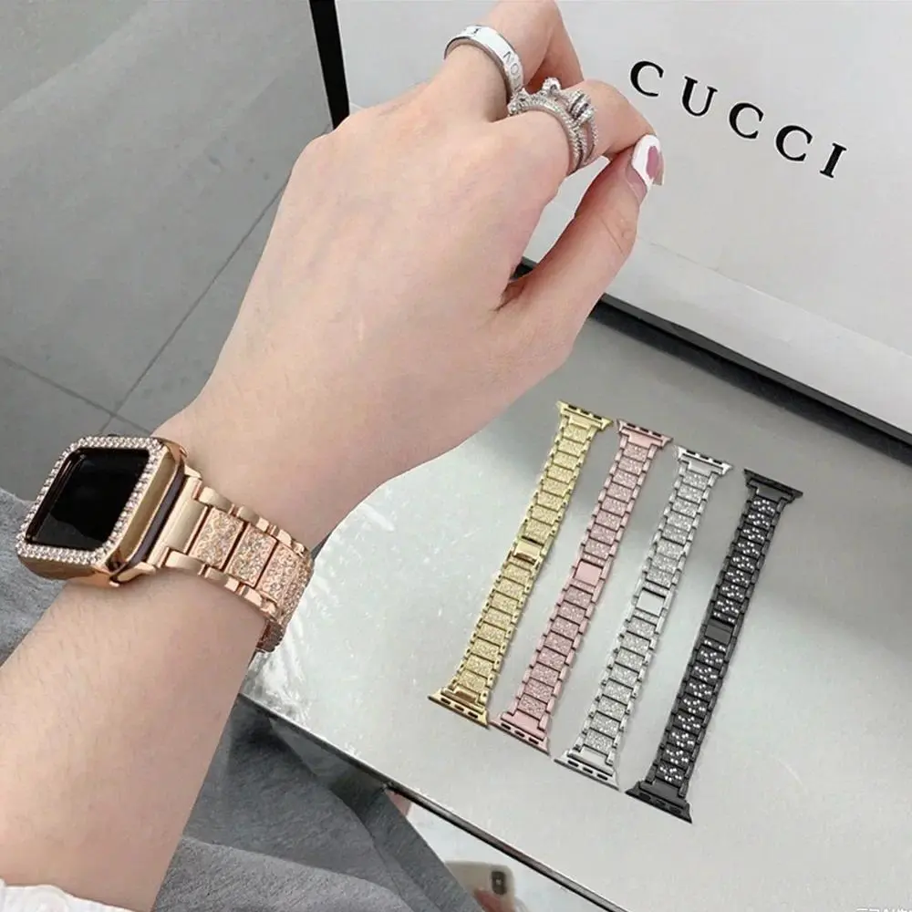 Diamond Case+Strap For Apple Watch Band 41mm 38mm 42mm  45mm 40mm 44mm 46mm, Metal strap Belt iWatch Series 11 10 9 8 7 SE 6 5 Women Bracelet