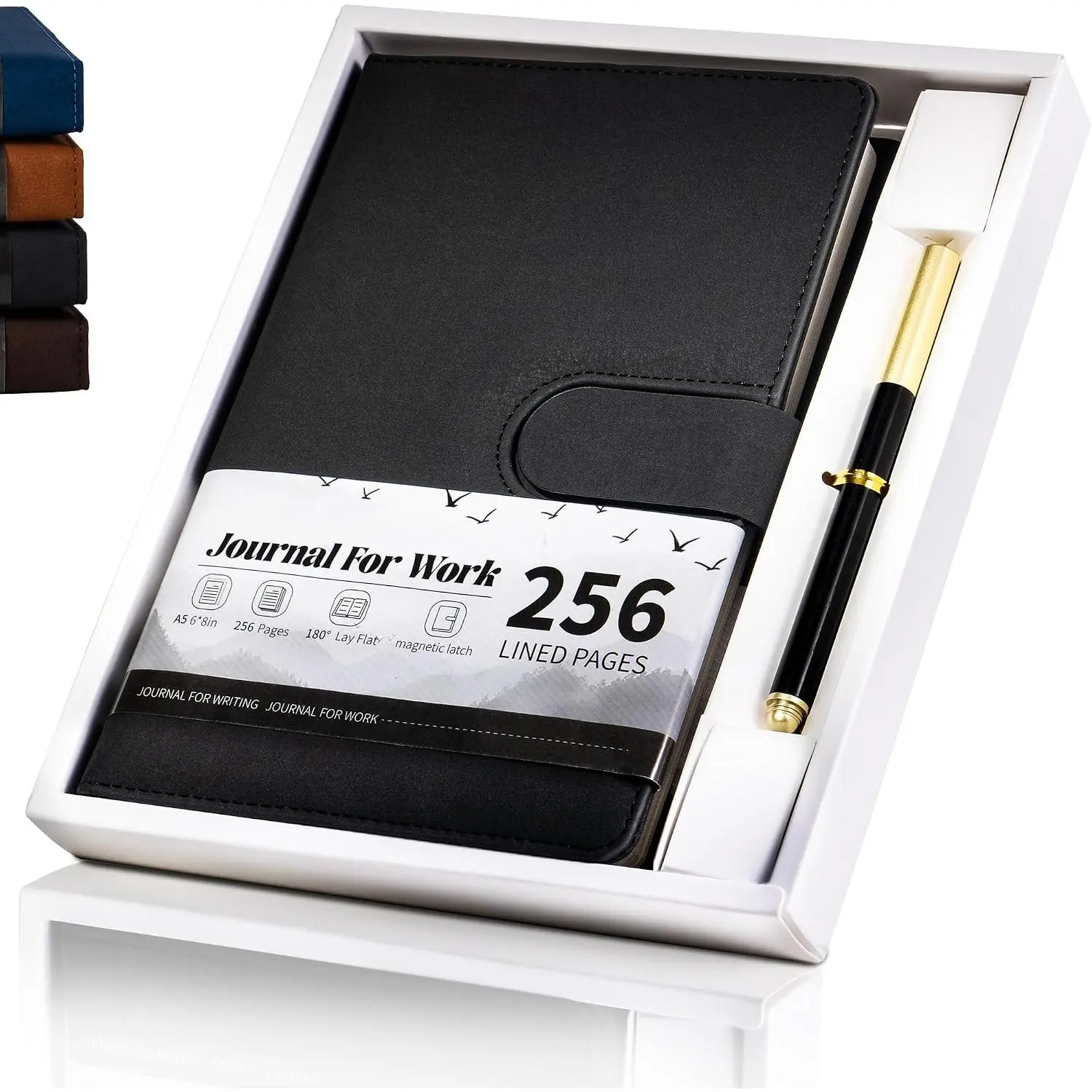 Lined Journal for Men 256 Pages Mens Journal Set With Pen | A5 Hardcover Leather Notebook Journals for Writing Gifts Box Included, marking for thoughts, work, 5.6 x 8.3 inch, Black