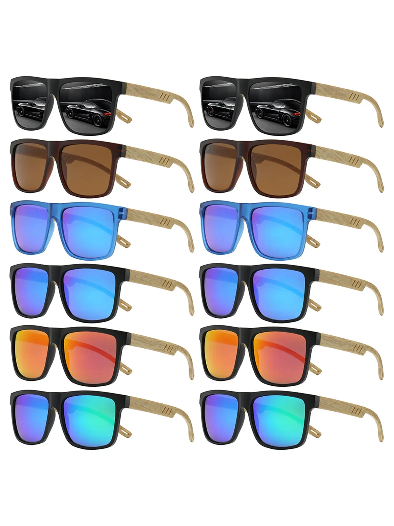 12 pcs fashion retro imitation wood grain square glasses,featuring a lightweight and durable PC frame,equipped with anti slip rubber nose pads,comfortable and durable,with good fit,uitable for daily casual wear