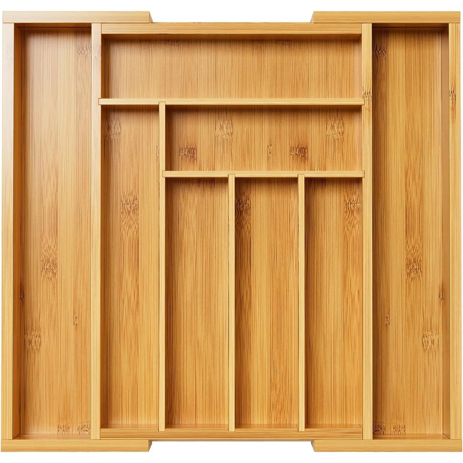 Expandable Bamboo Drawer Organizer with Adjustable Cutlery Tray and Drawer Dividers for Silverware, Flatware, and Knives in Kitchen, Bedroom, and Living Room
