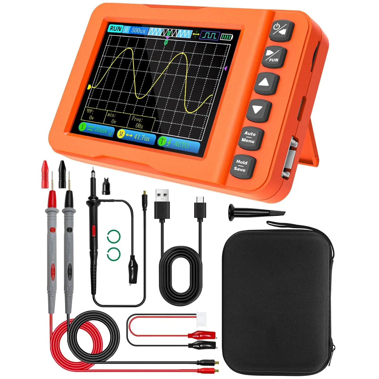 Handheld Oscilloscope 3 in 1, 15MHz 60MS/s Digital Oscilloscope Multimeter with DDS Signal Generator, Support Waveform Storage,  , Capacitor, Resistor, Diode Test for Automotive