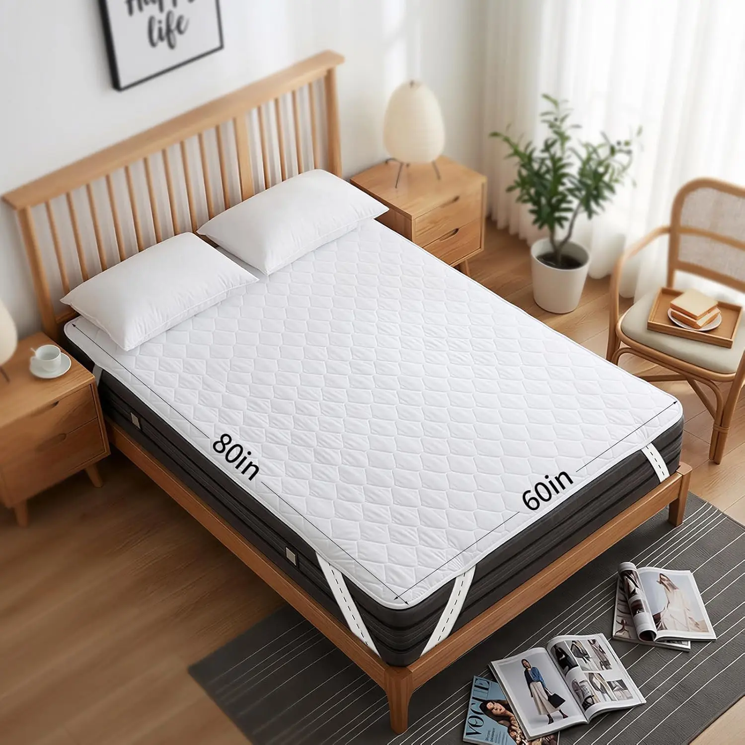 Waterproof Mattress Protector Queen Size 60"x80"– Incontinence Bed Pad with TPU Backing, Adjustable Straps Fits 4-21" Deep Mattresses, Soft Quilted & Machine Washable, Breathable & Non-Slip