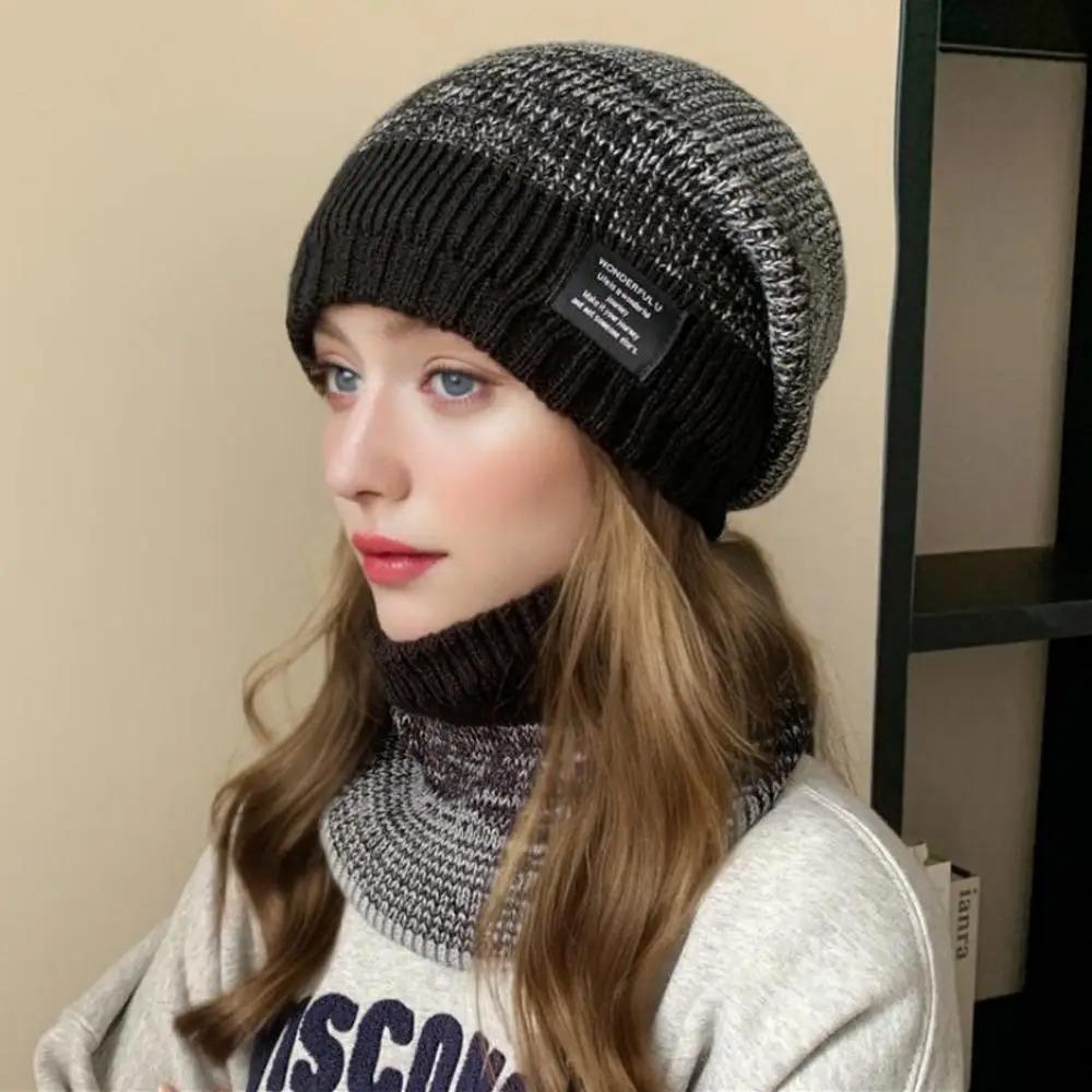 Hot Sale Plush Fur Lined Warm Winter Hats Stylish Gradient Color Beanie Hats For Women Fashion Outdoor Slouchy Ski Warm Set