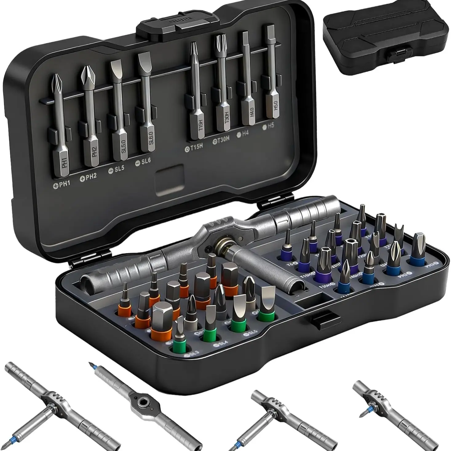 42Pcs Multi-Functional Precision Ratchet Screwdriver Combo, Stubby T-Handle Spanner & Flexible Driver Hardware Set, Cool Tool Gadget Gift for Men Dad, Screwdriver Sets